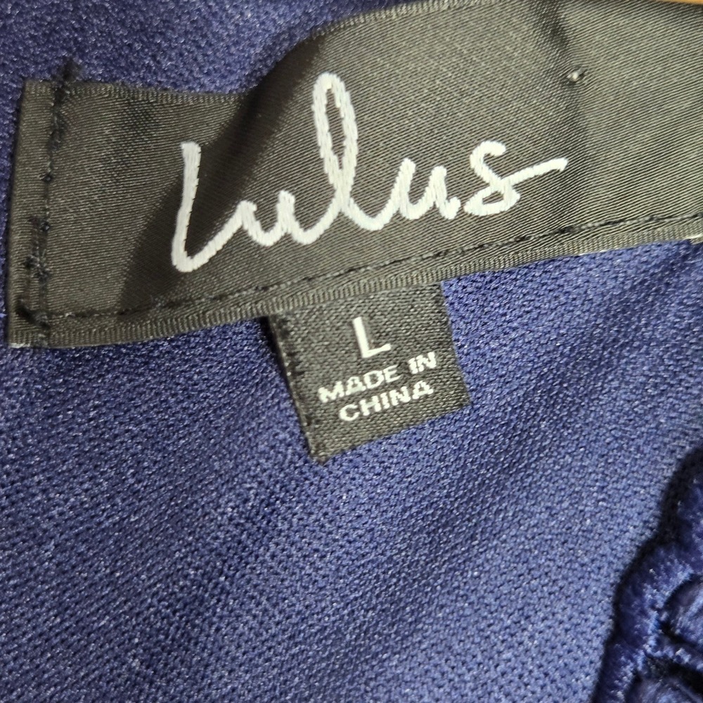 Lulus Navy Blue Lace Chiffon V-Neck Fit and Flare Cocktail Mini Dress Womens L - Picture 3 of 6